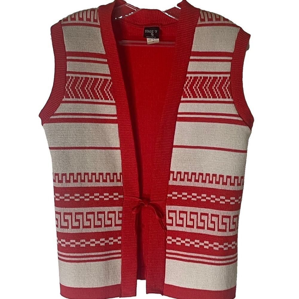 Vintage 70s Stage 7 Red Knit Dress Vest Set Mod Geometric USA Made Women's - Picture 6 of 16